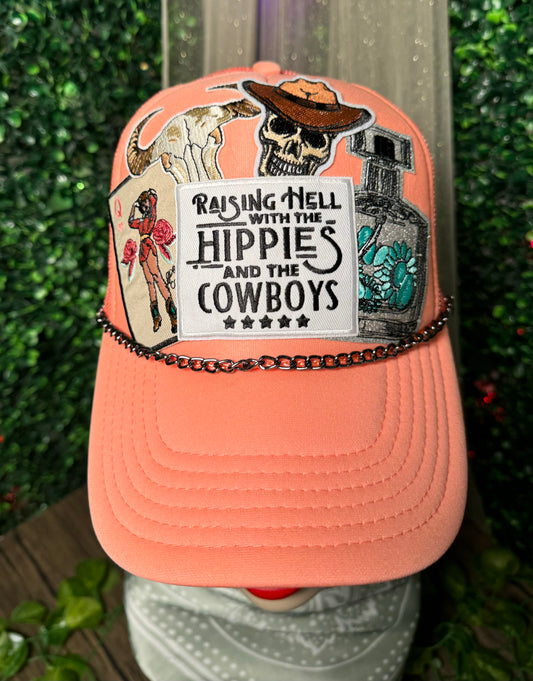 Hippies and Cowboys Coral Trucker Hat